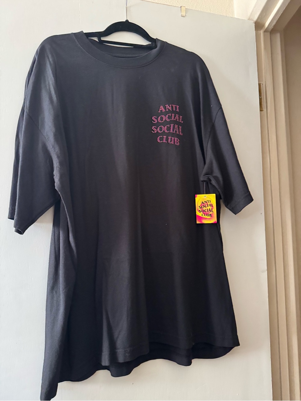 Anti Social Social Club Black Tee with Pink rhinestone Logo
